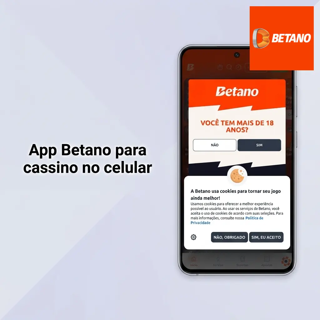 Tela do aplicativo Betano no celular com cassino, apostas, depósitos, saques e crupiê ao vivo