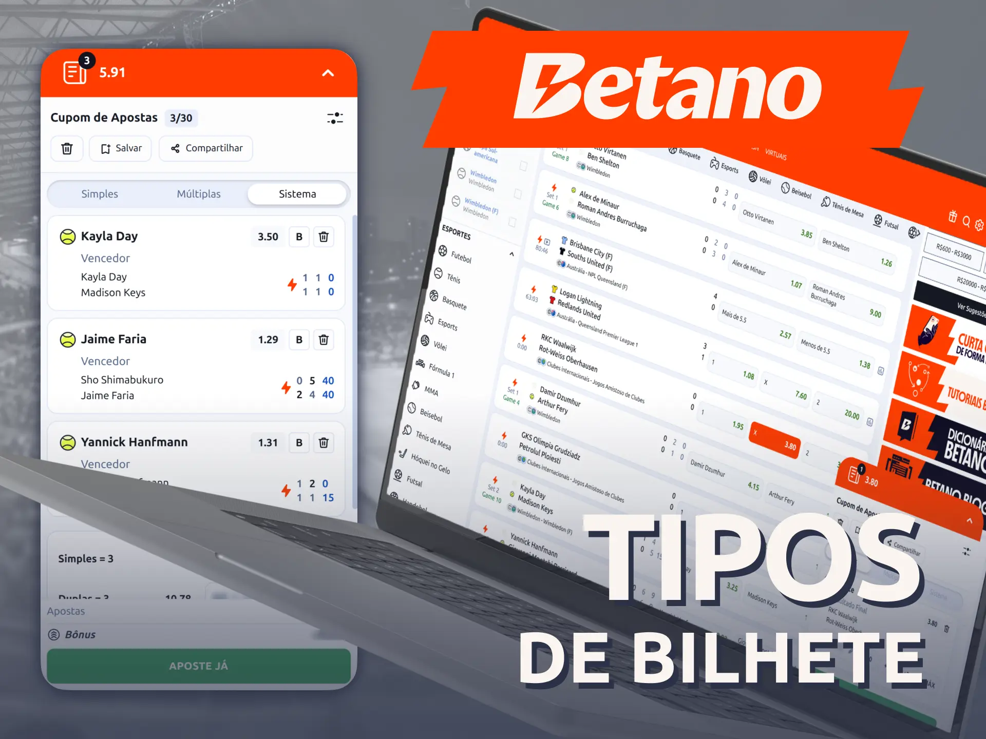 Selecione os melhores formatos combinados criando o seu bilhete Betano.