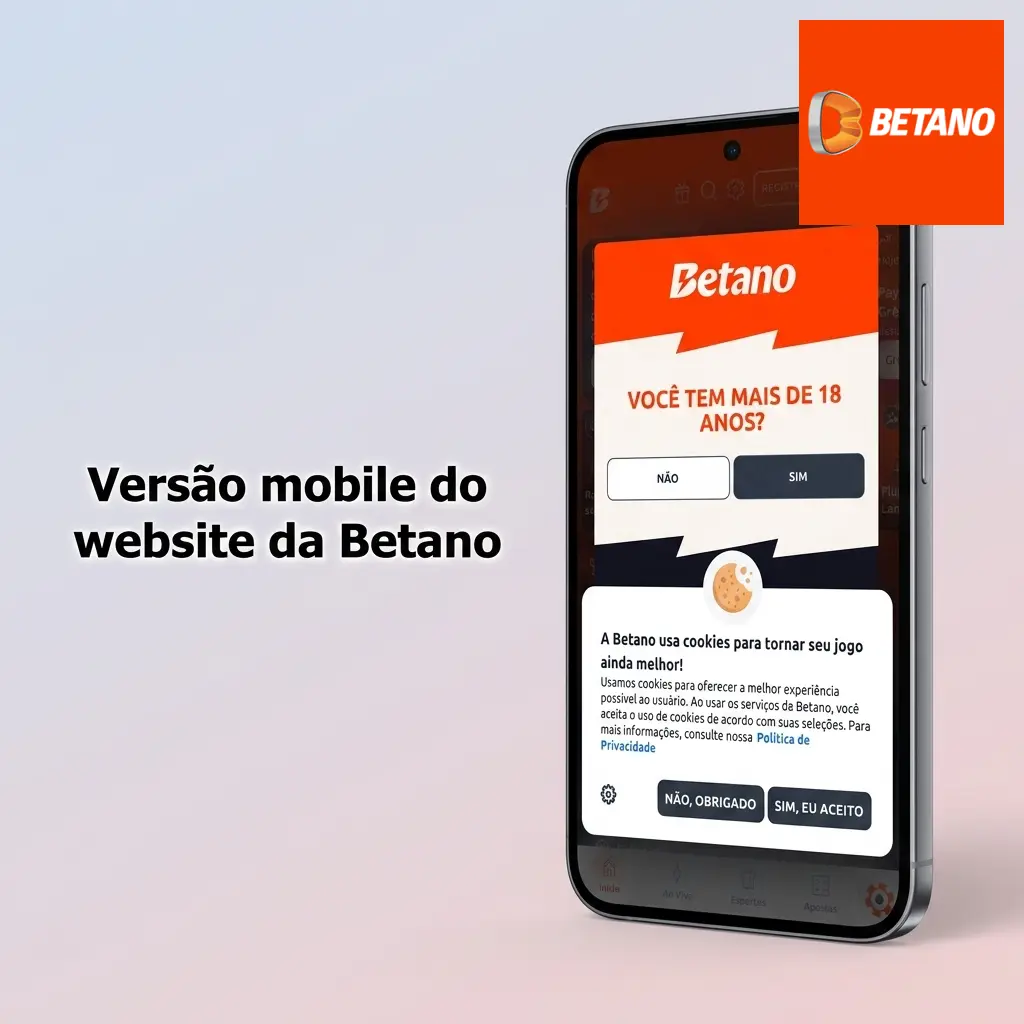 Versão mobile da Betano em smartphone com apostas, cassino, Pix e suporte pelo navegador