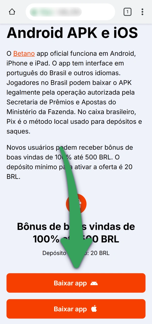 Clique no botão para fazer o seguro Betano APK download para Android.