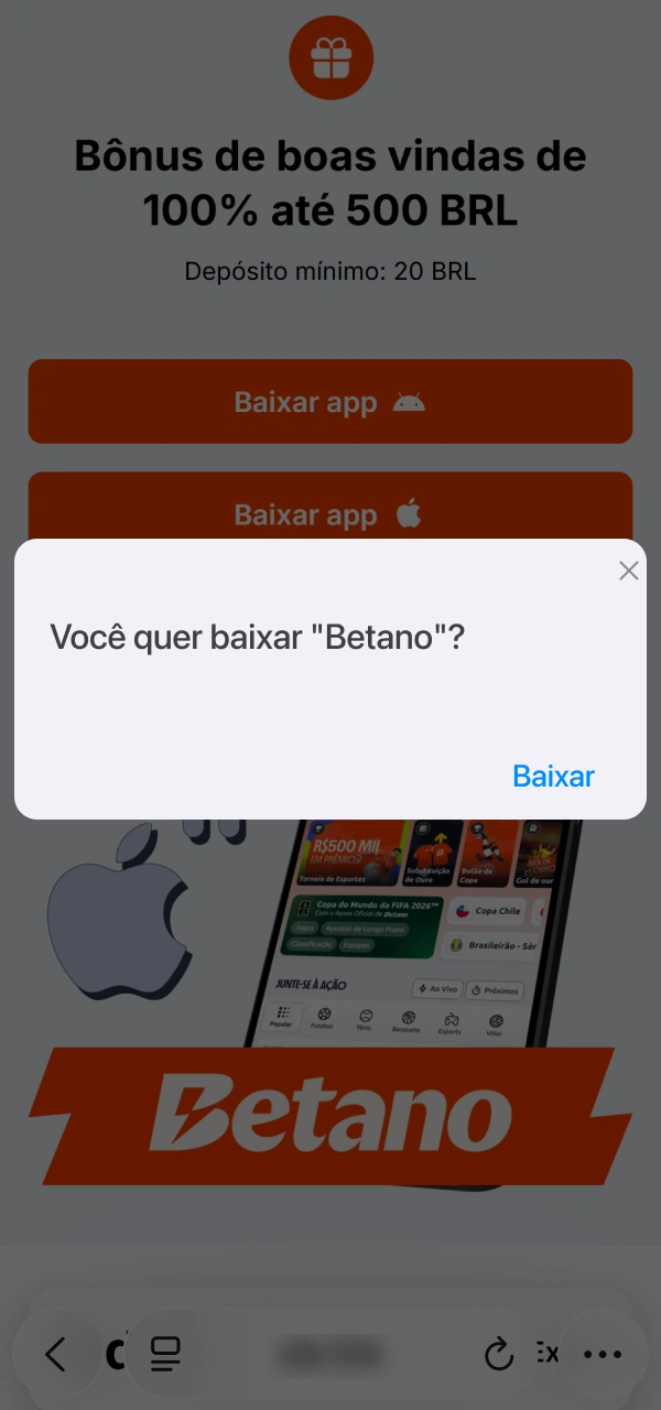 Permita as permissões do sistema ao baixar Betano iOS no iPhone.