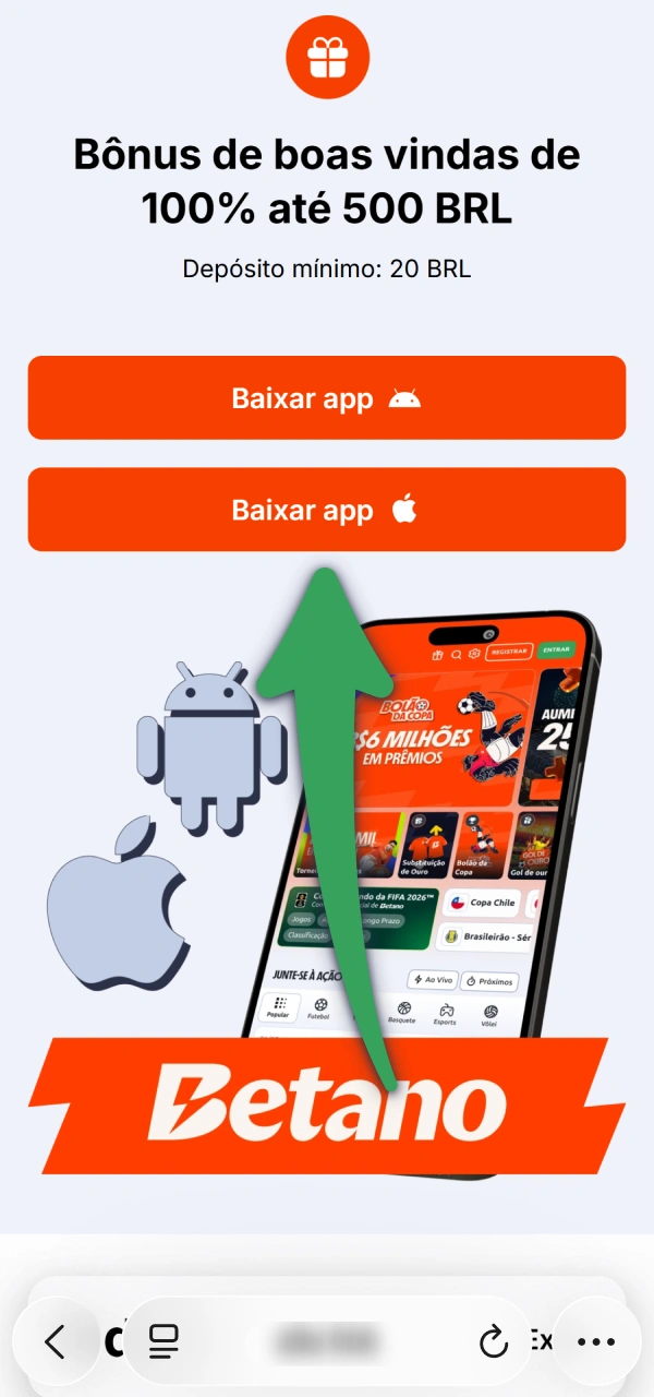 Use o navegador Safari para baixar Betano iOS no iPhone facilmente.