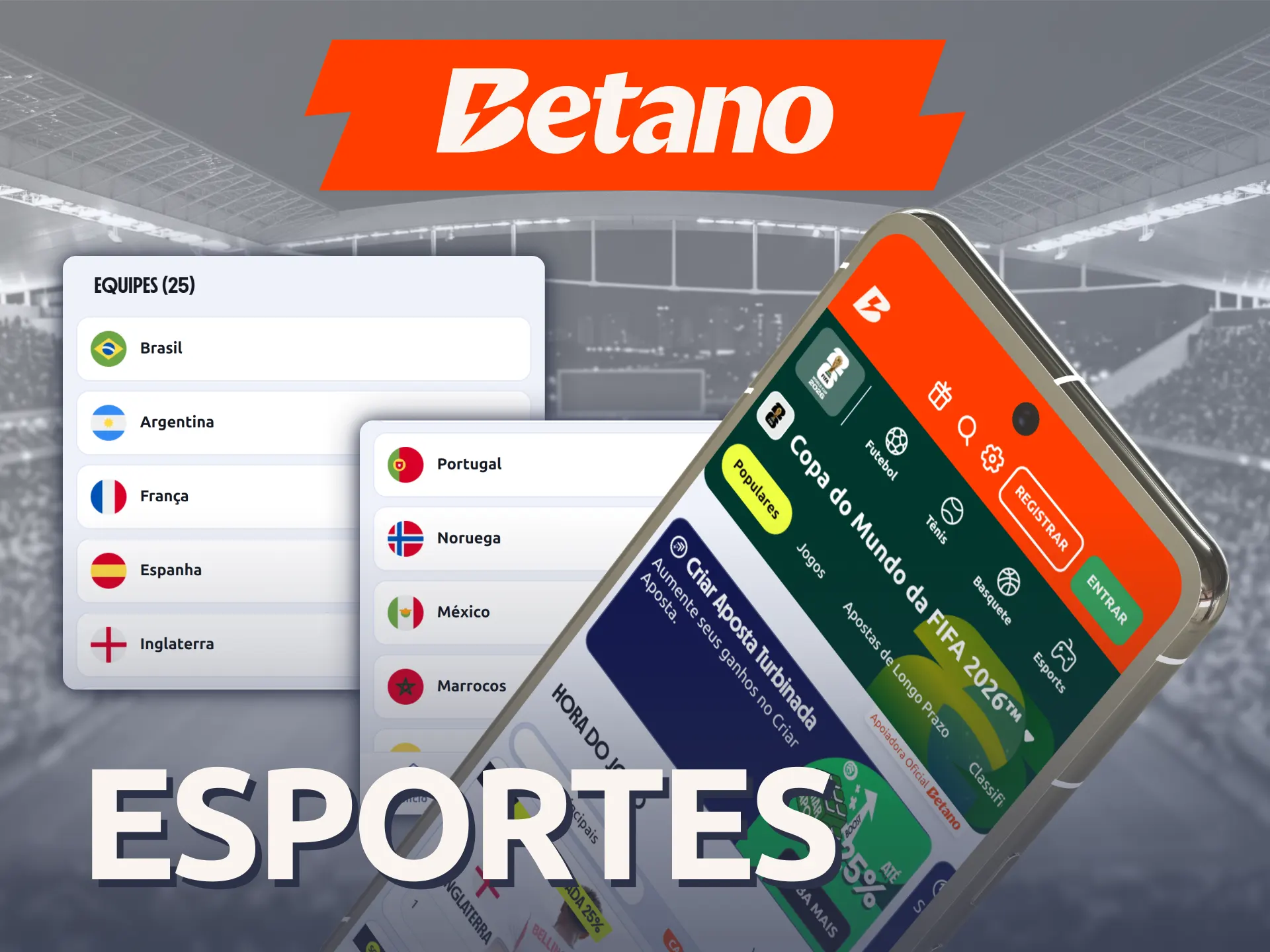 Explore os mercados esportivos abrindo o menu do Betano Aplicativo.
