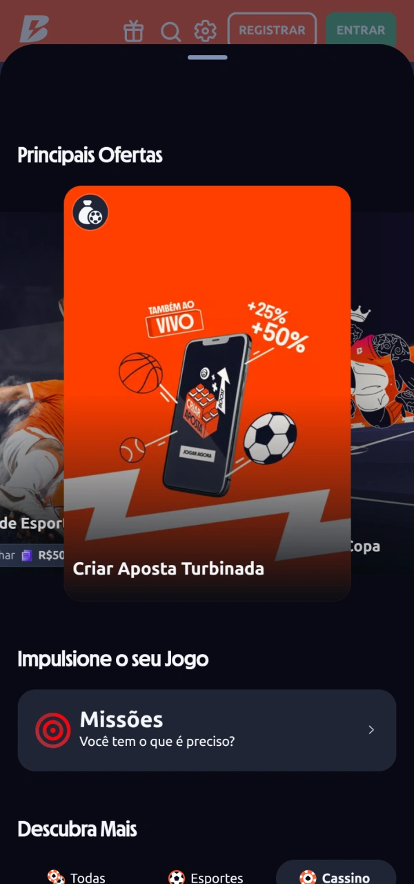 Ative os códigos promocionais exibidos na Imagem do Betano Aplicativo.