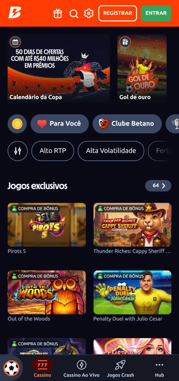 Veja o catálogo de slots na Imagem do Betano Aplicativo.