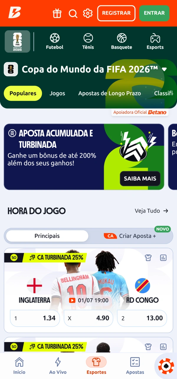 Confira as cotações de futebol na Imagem do Betano Aplicativo.