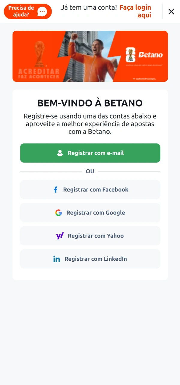 Analise o formulário de cadastro na Imagem do prático Betano Aplicativo.