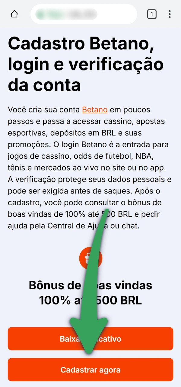 Instale o aplicativo móvel para iniciar o registro pelo aplicativo Betano.
