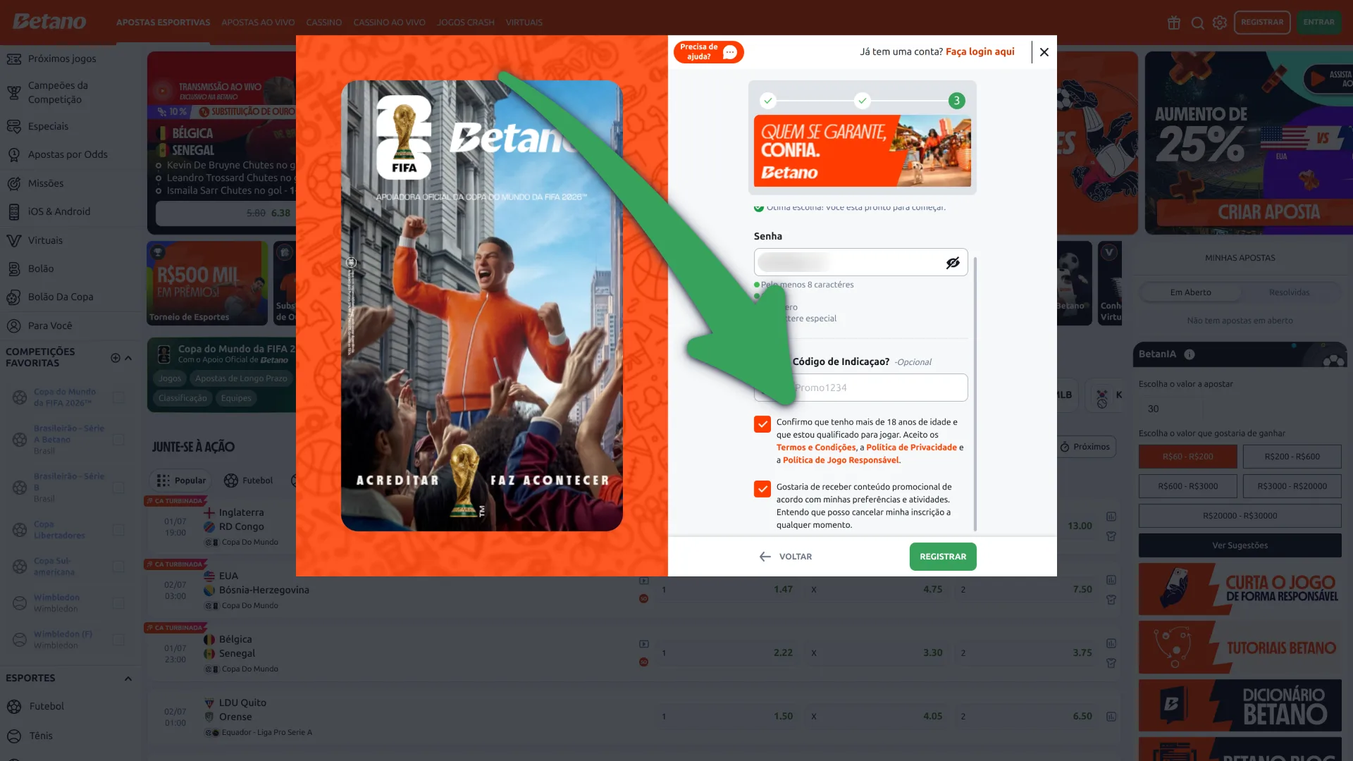Leia as regras de uso em como fazer o cadastro Betano online.