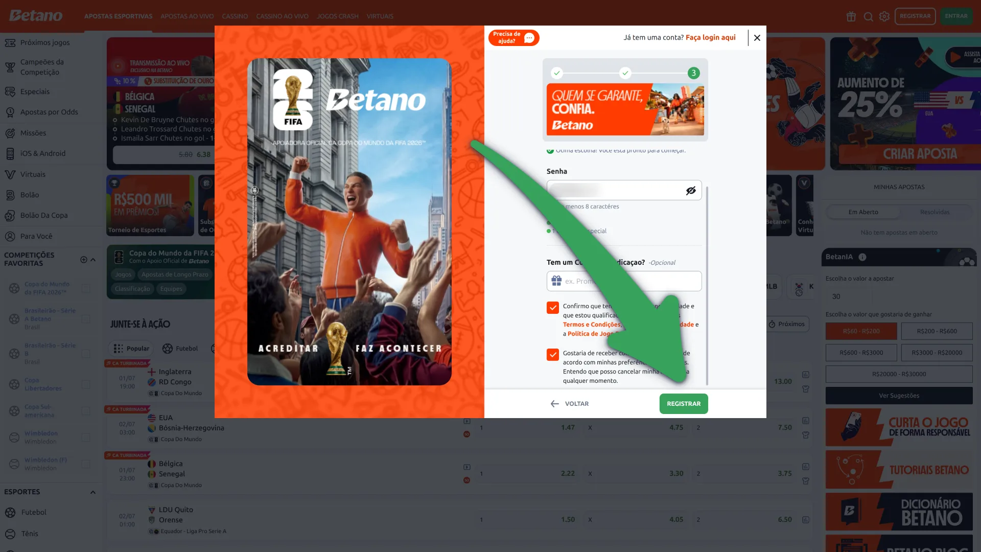 Ative a conta criada em como fazer o cadastro Betano online.